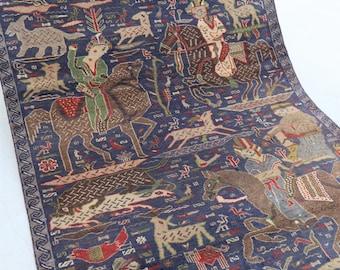 1960年代のアンティークハンドメイドラグ3.9 x 6.8フィート