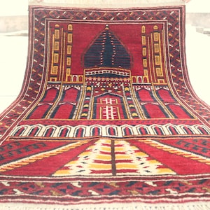 Handgefertigter Antiker Gebetsteppich aus Afghanistan - Vintage Teppich - Turkmenischer Orientalischer Tribal Teppich - Wandbehang
