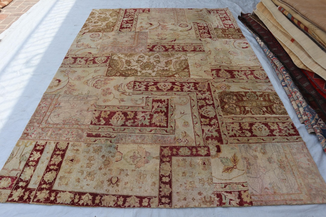 Turkish Patchwork Rugs 6'5x9'4 Ft Patchwork Gabbeh Rug/ Afghan Tribal Rug/ One of a Kind Rug ...