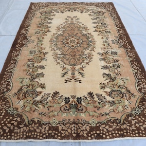 5&#39;8x9 ft Antique Afghan Serapi Rug, Antique Low Pile Distressed Caucasian Rug, Turkmen Tribal Bidjar Rug, Boho Home Decor, Living Room Rug