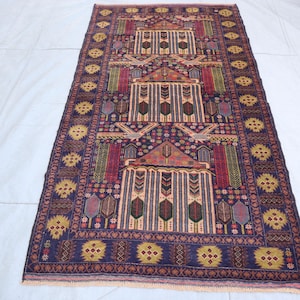 Vintage Afghan Rug, 4x7 Ft Baluchi Handmade Wool Area Rug, Oriental Turkmen Rug, Kids Room Rug, Wall Hanging Rug, Farmhouse Decor Area Rug