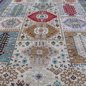 Tappeto afghano extra large 10'5x13 - Tappeto in lana annodato a mano - Tappeto orientale turcomanno Khoja Rushnaye - Tappeto per soggiorno, tappeto per tavolo da pranzo immagine 9