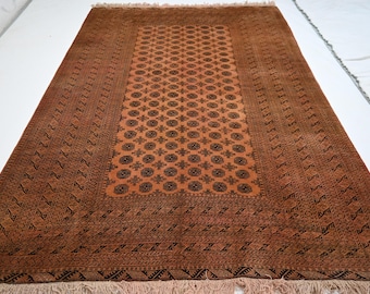 6'5x9'7 Terracotta Vintage Rug/ Vintage Rustic Rug/ Brown Terracotta Afghan Vintage Area Rug/ Ethnic Turkman Tribal Rug/ Rug For Living Room