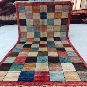 Multi Color Geometric Gabbeh Rug 2'8x4'7 ft Handmade Turkman Rug/ Soft Wool Rug/ Bakhtiyari Area Rug/ 80x140 cm Area Rug/ Dining Table Rug