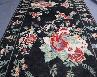 7x10 ft Black Gabbeh Area Rug/ Tribal Turkmen Handmade Rug/ Afghan Rug 200x300 Cm Area Rug/ Natural vege Dyes Rug/ 7x10 Rugs For Living Room