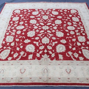 Vintage Square Rug, 8x8 ft Afghan Veg Dyes Hand Knotted Wool Area Rug, 8.2x8.4 Turkmen Oriental Oushak Rug, Tribal Bukhara Rug, Bedroom Rug
