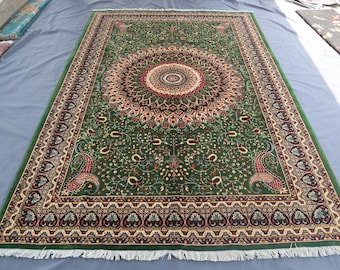 7x10 ft Green Afghan Mamlook Rug, Hand Knotted Wool Rug, Afghan Bukhara Rug, Stunning Turkmen Tribal Area Rug, Vintage Oriental Nomadic rug