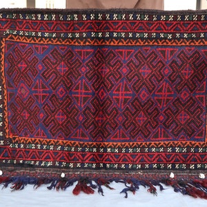 1&#39;10x3&#39;5 ft Antique Cushion Cover, Collector Piece Vintage Afghan Handmade Tribal Cushion Cover Rug, Oriental Turkmen Rug, Baluc Bukhara Rug