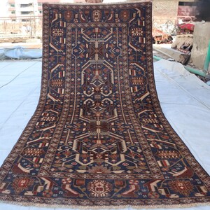 Antique Afghan Baluchi Rug: 1960s Handmade Wool Turkmen Tribal Rug (3&#39;4x6&#39;7 ft)