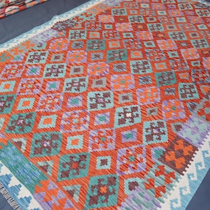Afghan Geometric Rug &gt; 7x10 ft Afghan Flatweave Area Rug &gt; Organic Wool Afghan Kilim Rug &gt; Turkmen Tribal Rug &gt; Rug For Living Room Bedroom
