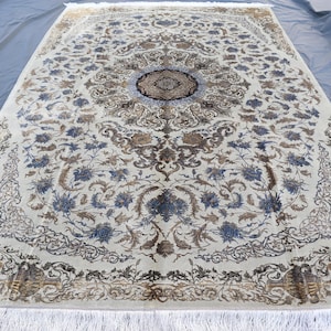 7x10 ft Beige Silk Rug- Afghan Handmade Silk Rug- Tribal Turkmen Rug- Collectors Piece Rug- Bohemian Boho Rug- Handmade 100% Silk Rug, Rug