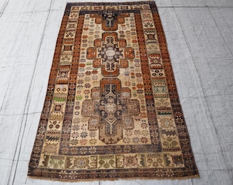 1930s Antique Afghan Rug 3'7x6'4 Vintage Turkmen famous Balochi Rug/ Afghan Handmade Wool Antique Rug/ Low Pile Rug/ Distressed Faded Carpet