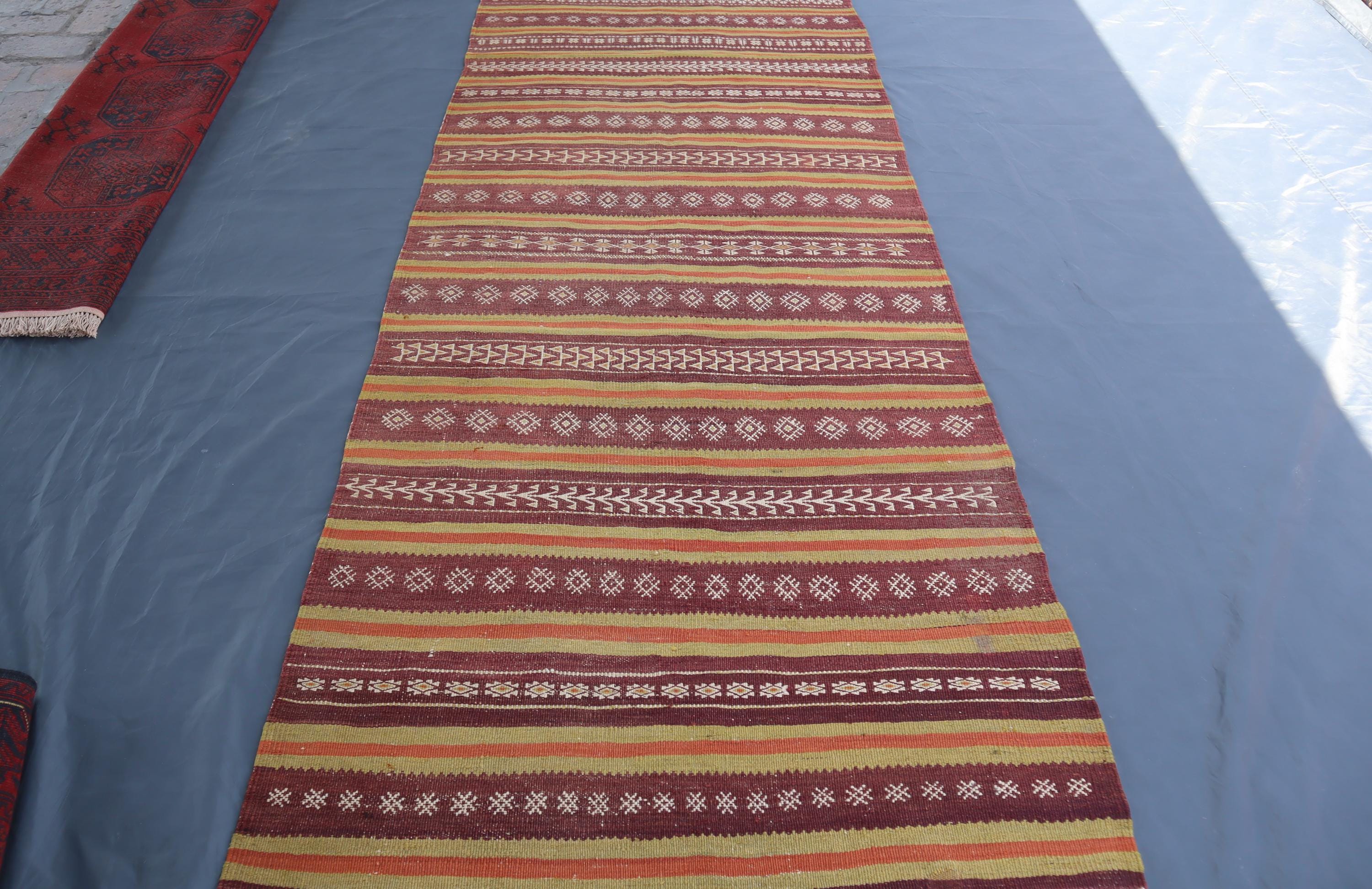 3'6x9'5 Kilim Runner Rug/ Handmade Afghan Kilim Rug/ Geometric