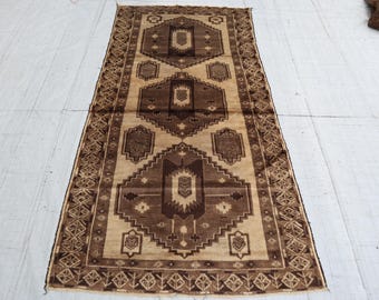 1940s Vintage Terracotta Runner Rug, 3'8x7'6 ft Caucasian Rug, Handmade Wool Rug, Turkmen Tribal Old Rug, Kitchen Bedroom Rug, Runner Rugs