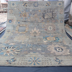 Tappeto Oushak afgano grande da 8 x 10 piedi, tappeto di lana annodato a mano, autentico tappeto turco Oushak, tappeto da 240 x 305 cm, tappeto turkmeno orientale, camera da letto