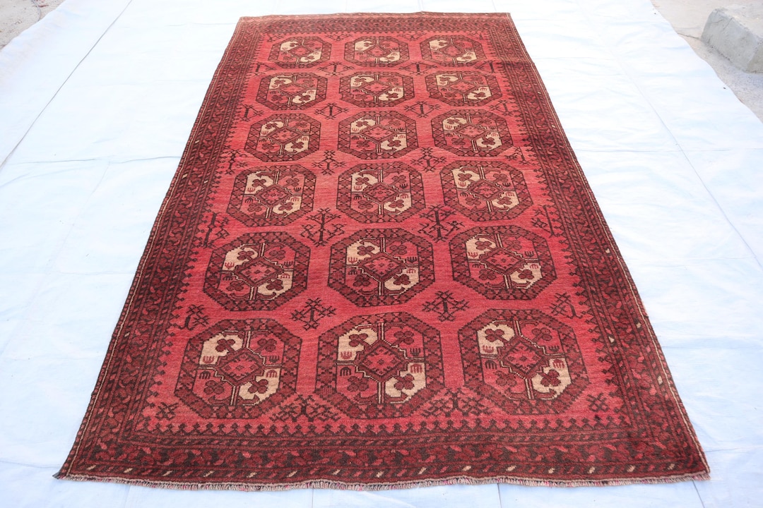 Antique Handmade Wool Rug 5x8 Ft Afghan Tribal Rug, Natural Veg