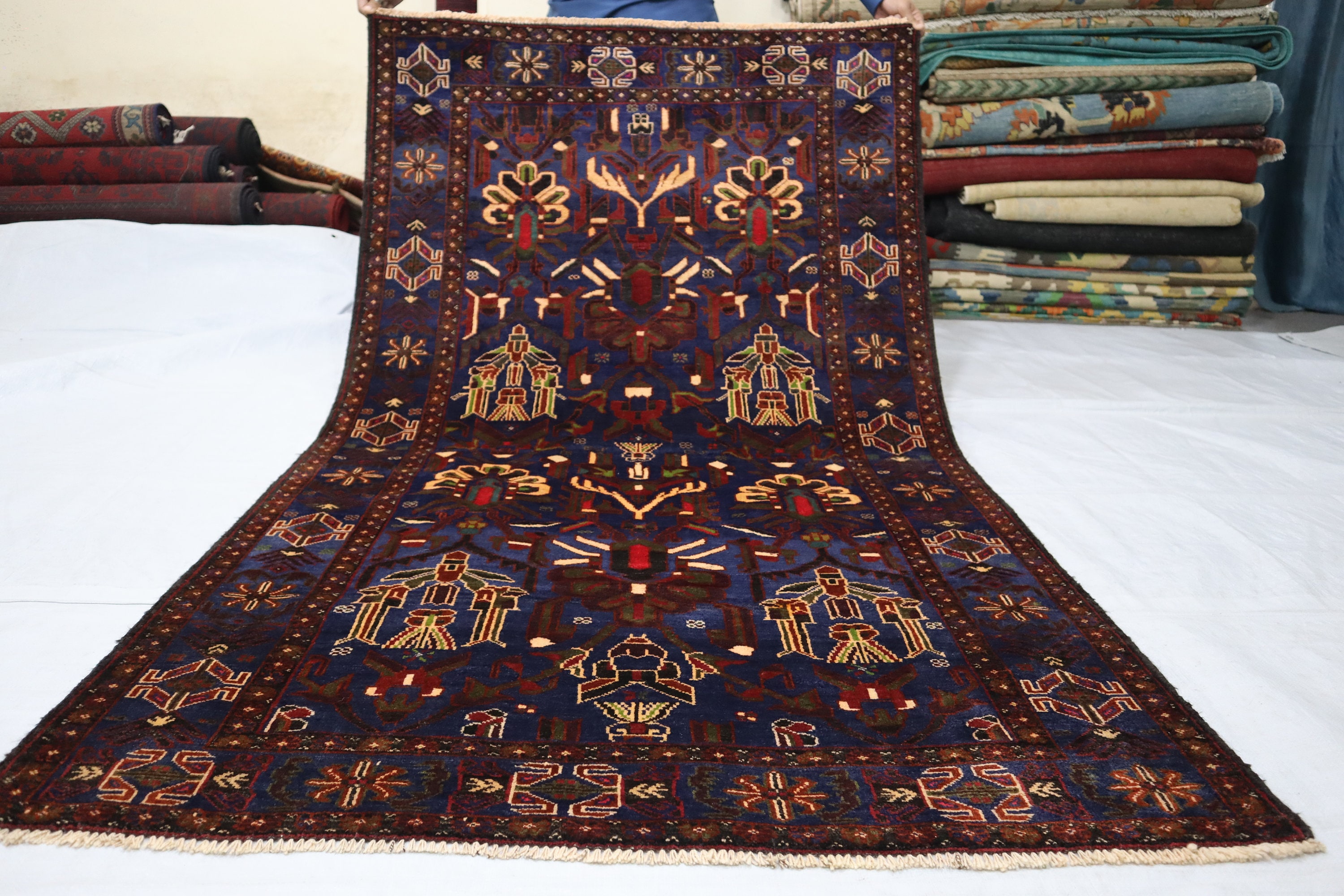 4x6 Ft Vintage Baluchi Rug, Geometric Design Afghan Handmade Veg