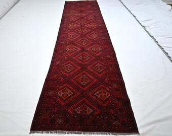 3x13 ft Vintage Runner Rug- Afghan Handmade Wool Rug- Veg Dyes Wool Rug, Entry way Rug, Hallway Runner Rug, 90x382 cm Runner, Hallway Carpet