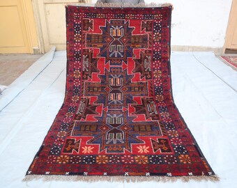 Tappeto antico 4x6, tappeto in lana annodato a mano vintage, tappeto orientale afgano Zabuli, tappeto Balochi a pelo morbido, tappeto tribale turkmeno, tappeto per camera da letto