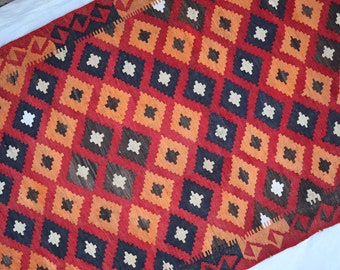 Tappeto Kilim antico da 3x8 piedi, tappeto in lana Kilim vintage afghano marrone arancione marrone, tappeto in lana Kilim a trama piatta sbiadito, tappeto d'ingresso