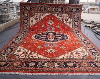 Collectors piece 9x12 ft Afghan Heris Area Rug, One of a kind Large Vintage Rug, Handmade Wool Rug, 9x12 Antique Oriental Rug, Bedroom Rug