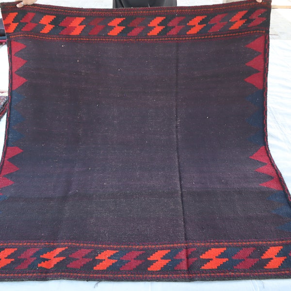 5x5 Square Area Rug - Afghan Handmade Kilim Wool Rug, Turkmen Vintage Soumak Rug, Faded Antique Distressed Tribal Flatweave Rug, Bedroom Rug