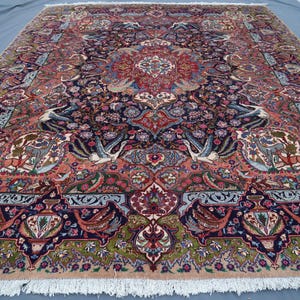 Animal Hunting Scene Pictorial Rug 10x13 ft Birds Tree of Life Art Rug - Large Afghan Handmade Wool Rug - Home decor Carpet - Kids Room Rugs