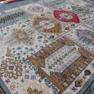 Tappeto afghano extra large 10'5x13 - Tappeto in lana annodato a mano - Tappeto orientale turcomanno Khoja Rushnaye - Tappeto per soggiorno, tappeto per tavolo da pranzo immagine 7