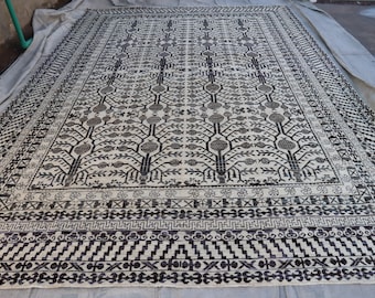 Vintage Oushak Rug 10x14 ft Hand Knotted Wool Rug, Large Turkish Oushak Rug, Handmade Area Rug, Afghan Geometric Floral Carpet, Home Decor