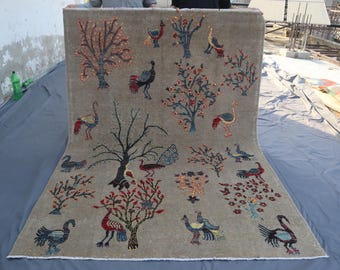 Baum des Lebens Teppich 5'6x2'8 ft afghanischer Tribal Gabbeh Teppich, Handgemachter Wollteppich, Pflanzen Teppich, Wohnzimmer Dekor, Schlafzimmer Teppich