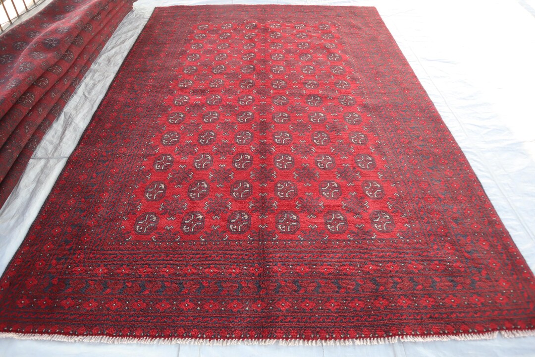 Antique Turkmen Tekke Mowri Rug 6'5x9'7 Ft Afghan Handmade High Pile ...