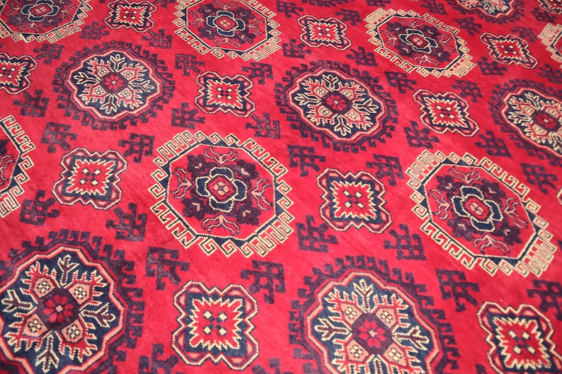 Turkmen Antique Bokhara Rug, 9'9x13'6 Ft Afghan Handmade Wool Rug