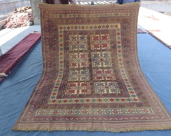 6'4x8 ft Faded Vintage Sumak Kilim Rug Afghan Handmade Wool Rug- Collector's Piece Rug- Geometric Rug- Turkmen Tribal Rug- Dining Table Rug