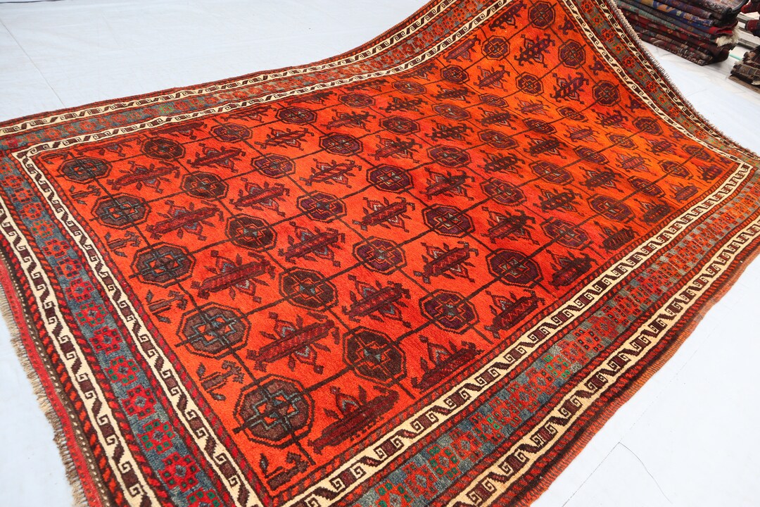 6x7 9 Rug 6x7'9 Ft Afghan Antique Maldari Baluchi Rug- Turkman Handmade High Pile ...