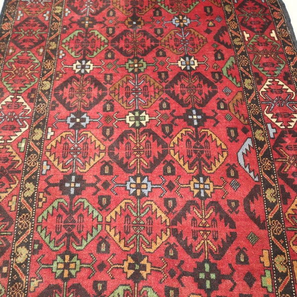 Antique Faded Rug, 3'6x6' ft Vintage Turkmen Sarouk Rug, Black Red Vintage Rug, Afghan Handmade High Pile Soft Wool Rug, 4x6 Large Area Rugs