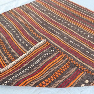 4&#39;5x5&#39;2 ft Antique Striped Kilim Rug, Vintage Afghan Handmade Wool Rug, Vintage Flatweave Rug, Red Black Multicolor Area Rug, Bedroom Carpet