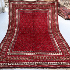 Red Antique Rug 6&#39;10x9&#39;3 ft Collectors piece Afghan Handmade Wool Area Rug, Tribal Faded Vintage Rug, Yaqoob Khani Oriental Rug, Bedroom Rug