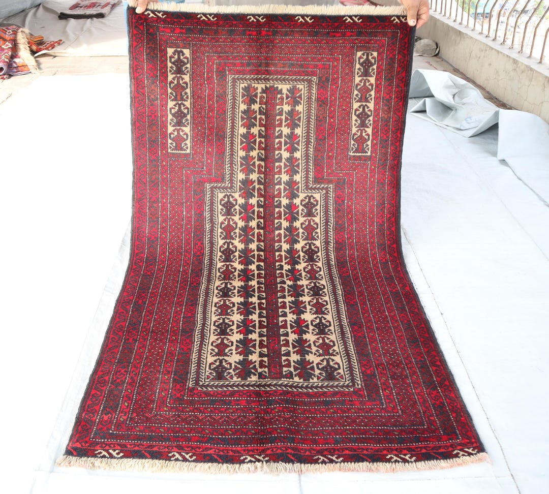 3x5 Afghan Vintage Prayer Rug, Baluchi Prayer Rug, Handmade Wool Rug ...