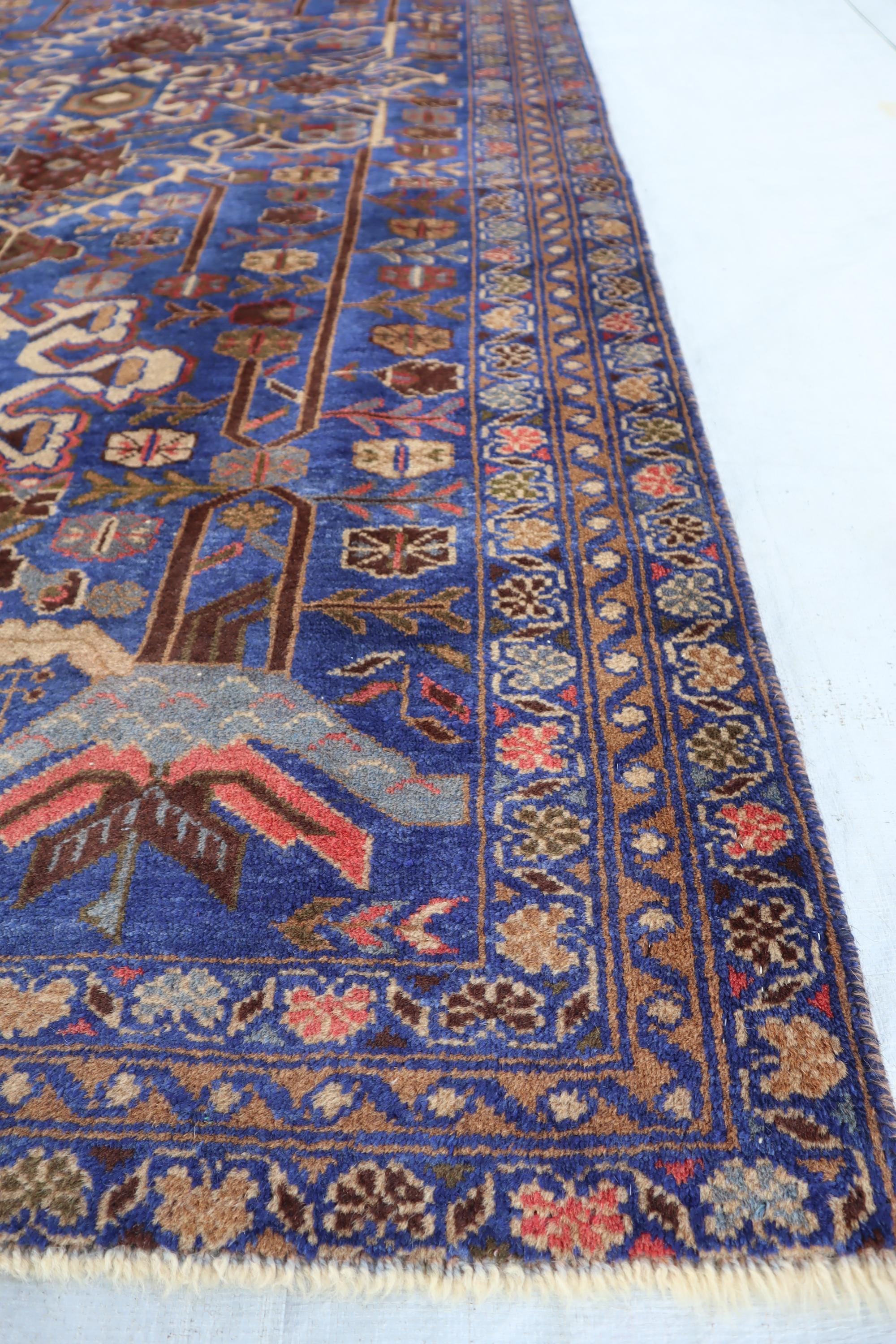 ネイビー ブルー アンティーク ラグ 4x7 トルクメン ヴィンテージ