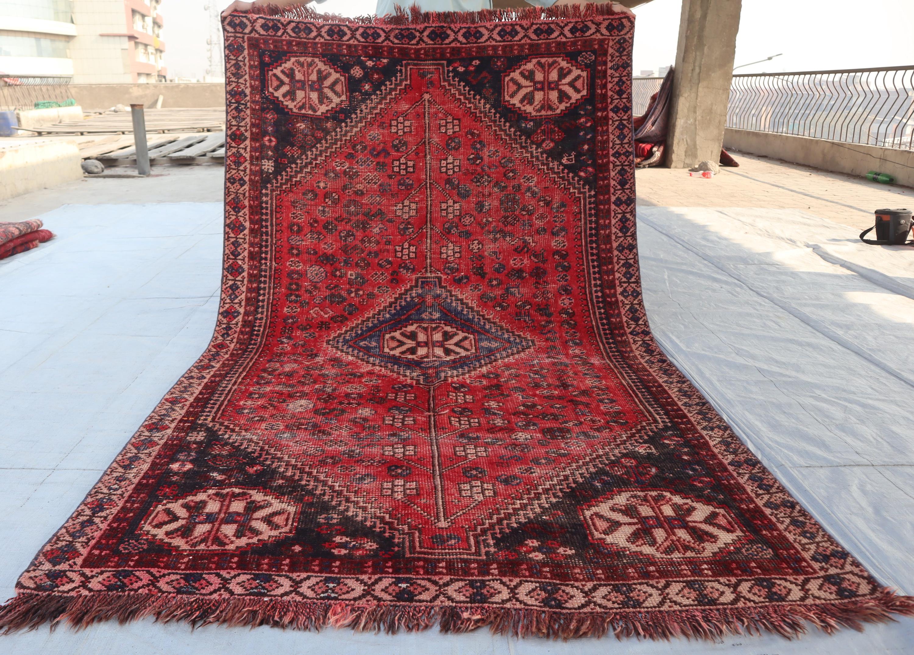 Antique Rug 4'6x7'5 Terracotta Afghan Vintage Rug, Turkmen