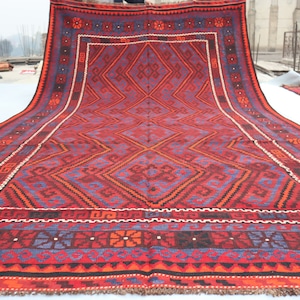 8x16 Afghan Vintage Flatweave Kilim Rug, Turkman Handmade Wool Striped Rug, Tribal Antique Soumak Rug, Oriental Rug, Rug for Bedroom Kitchen