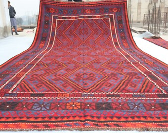 5x7 アフガニスタン ヴィンテージ キリム ラグ、ダークレッド