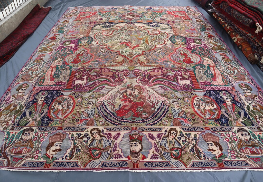 Animal Hunting Scene Pictorial Rug 10x13 Ft Birds Tree of Life Art Rug ...