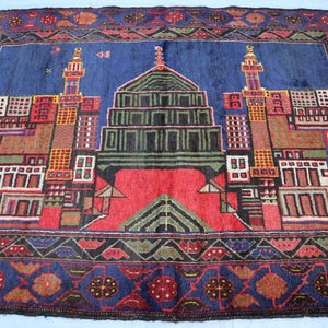 One Of a Kind Prayer Rug, 4&#39;4x6&#39;2 Afghan Vintage Balochi Rug, Handmade Soft Wool Rug, Turkmen Antique Rug, Art decor Rug, Wall Hanging Rug