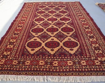 4x6 ft Vintage Baluchi Area Rug/ Turkman Hand Knotted Wool Area Rug/ Oriental Rug/ Bedroom/ Living Room Decor/ Kitchen Kids Room, Home Decor