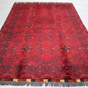 5x7 ft Afghan Red Rug, Turkmen Hand knotted Wool Rug, Vintage Oriental Rug, Bukhara Carpet, Afghan Tribal Rug, Rugs For Living Room Bedroom