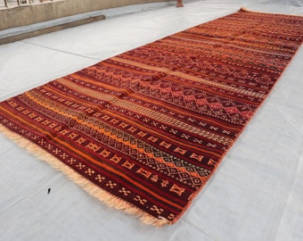 3x11 ft Afghan Vintage Kilim Runner Rug Turkmen Handmade Wool Flatweave Striped Rug, Antique Oriental Rug, Hallway Runner Rug, Kitchen Rug