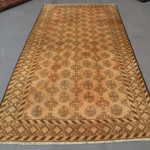 4x7 ft Antique Turkmen Rug: Geometric Bukhara Wool Rug