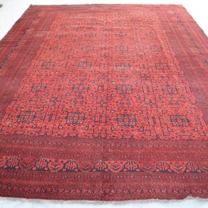 10x12 ft Red Afghan Rug, Bokhara Turkmen Handmade Wool Area Rug, Oriental Vintage Rug, Tribal Khal Mohammadi Rug, Living Room, Bedroom Rugs