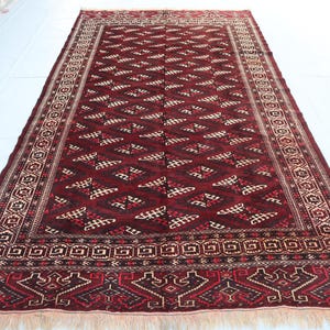 Vintage Turkmen Bokhara Rug, 6&#39;10x12&#39;5 ft, Red Afghan Veg dyes Hand Knotted Wool Oriental Rug, Oriental Large Rug, Tribal Area Rug, Bedroom